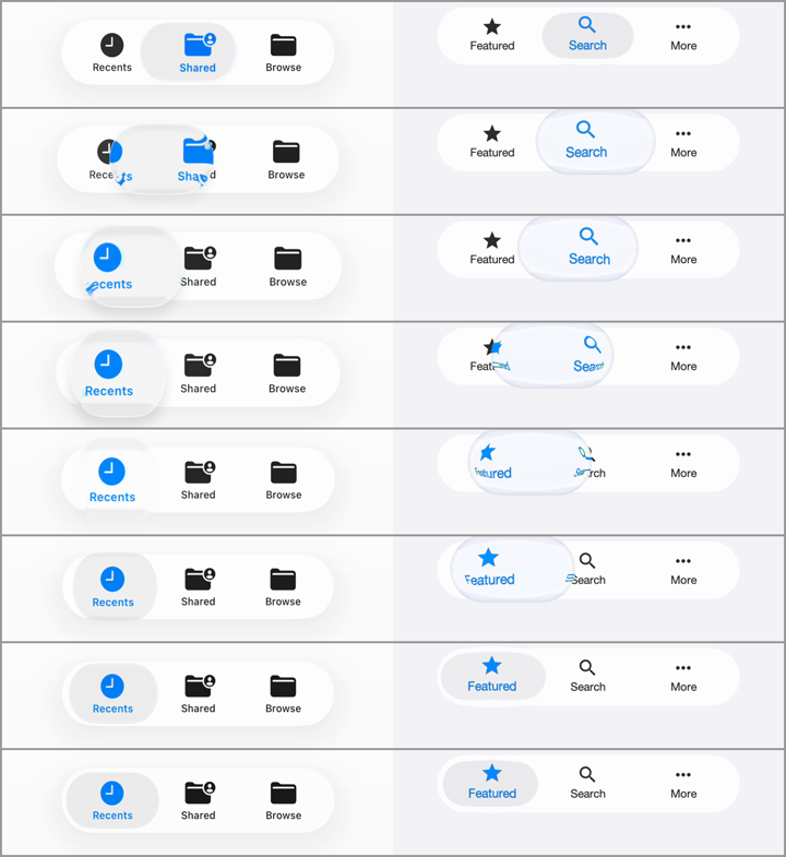Native iOS 26 tab bar vs the Codename One morph, frame by frame