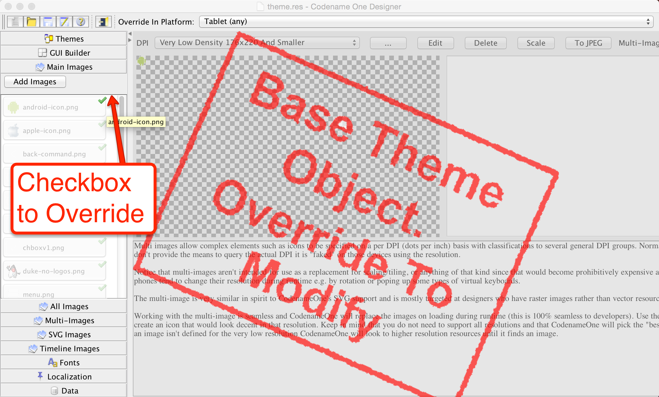 Override for platform, allows you to override the checked resources and replace them with another resource