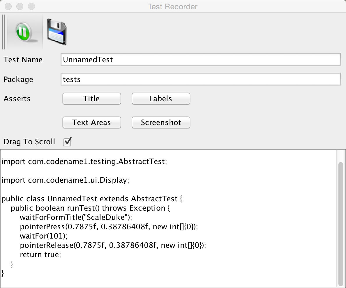 Test recording in progress, when done press the save icon